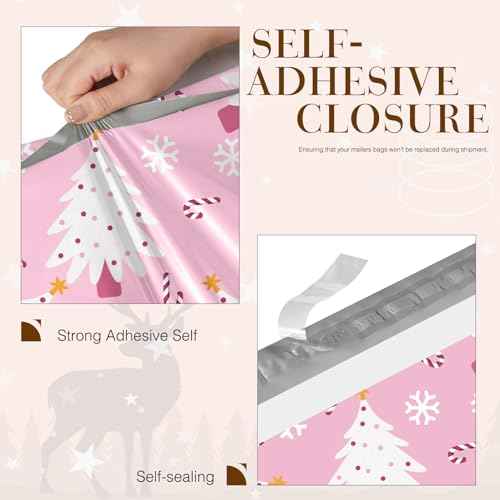 Metronic Christmas Poly Mailers 10x13 20Pack, Pink Xmas Tree Shipping Bags for Clothes, Self Adhesive Shipping Envelopes for Small Business,Waterproof Mailers Poly Bags for Holiday Shipping,Packaging