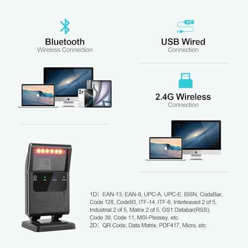 OBZ 2D QR Bluetooth Wireless Barcode Scanner Hands-Free Omnidirectional Desktop Barcode Scanner, Bluetooth & 2.4G & USB Wireless Barcode Reader for Supermarket, Store£¬POS,PC