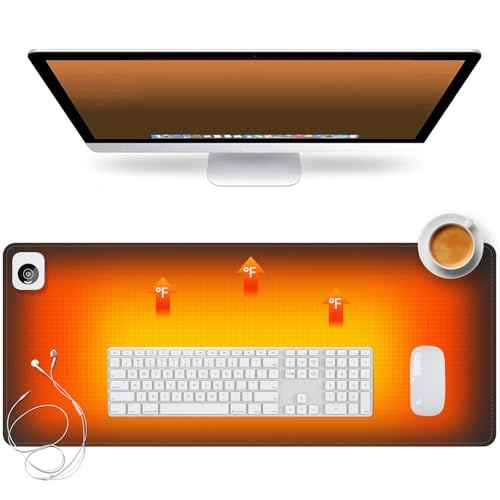 Heated Desk Pad Mouse Pad - Heated Desk Mat - Warm Desk Pad - 3 Levels Heating & 4 Hours Auto Shut-Off, PU Leather Mouse Pad - 31.5 x 13 inch(Dull Black)