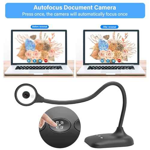 Document Camera for Teachers, Webcam and Overhead Camera for Classroom with Mic, LED Lights, Image Invert, Fold for Mac OS, Windows, Zoom, OBS Work with Distance Learning/Teaching, Live Demo