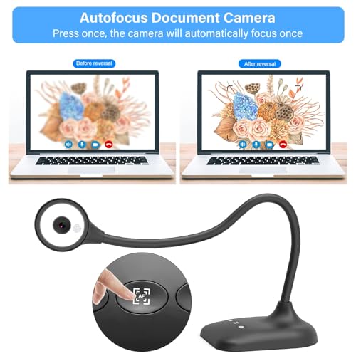 Document Camera for Teachers - Overhead Visualizer with LED Light, USB Webcam, Adjustable Angle for Classroom & Remote Learning