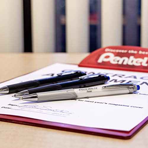 Pentel Glidewrite Executive Ballpoint Pen, (1.0mm) Medium Line, Black Metal Barrel, Black Ink, Box of 12 (BX970A-A)