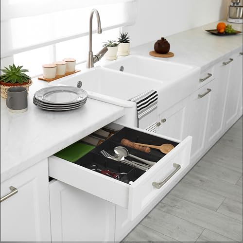 Simple Houseware Drawer Organizer Tray 1 Pack, Black, 9 Adjustable Compartments