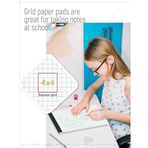 Graph Paper Pad 8.5 x 11, 24 Pack, 4x4 Graph Ruled, Grid Paper Pad 8-1/2" x 11", Blueprint Quadrille Pad, Easy Tears Off, Grid Pad Notebook 8.5 x 11, White 70 GSM Graft Paper, 30 Sheets/Pad