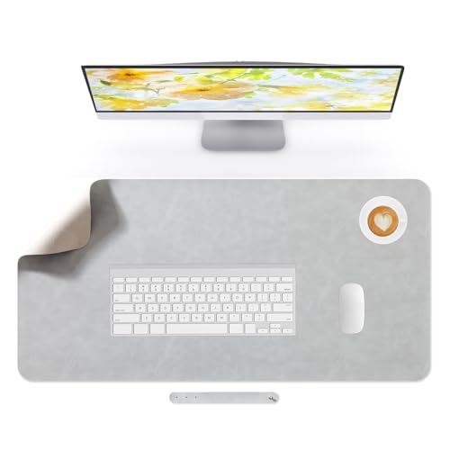 NUOYOU Light Grey Large PU Leather Desk Pad 80x40cm Waterproof Mouse Mat