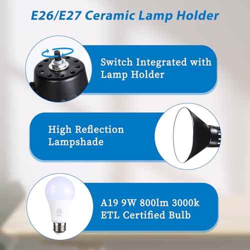 Swing Arm Desk Lamp for Home Office 360¡ÆAdjustable,Tall Metal Clamp on lamp with Bulb,Eye-Caring Clip on Desk Light for Computer Work Study Reading and Drafting