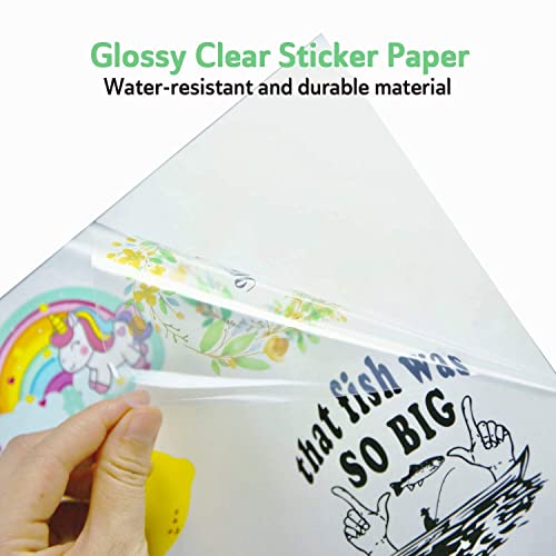 Koala 95% Clear Sticker Paper for Inkjet Printer - Waterproof Printable Vinyl Sticker Paper - 8.5x11 Inch, 50 Sheets, Transparent Glossy - Easy to Use for DIY Personalized Decals