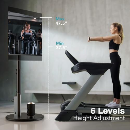 LLDEPLL Black Floor Mobile TV Stand with Power Outlet | 27-70 inch TV Cart, 88 lb Capacity, 6-Height Levels, Ambiant Bottom Lighting, 400x400mm VESA