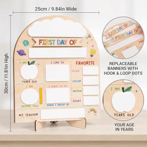 My First Day of School Sign 12x10 Inch Reusable Wooden Chalkboard for Preschool & Kindergarten
