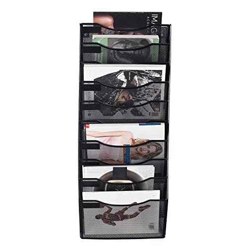 10 Sections Hanging Files Wall Mounted Metal Mesh Document File Organizer Magazine Holder Rack Organizer Racks Multipurpose Use To Display Files, Magazine, Newspapers- Black