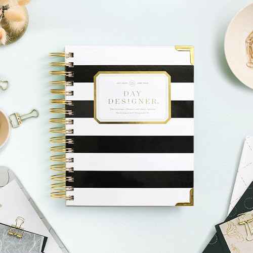 Day Designer 2025-26 Mini Daily Planner, July 2025 - June 2026, 6x8.125 Page Size, Glossy Laminated Cover (Black Stripe)