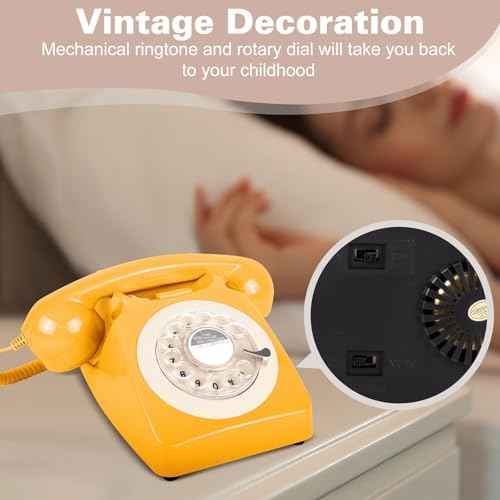 746 Rotary 1970s-style Retro Landline Phone - Curly Cord, Authentic Bell Ring (Mustard)