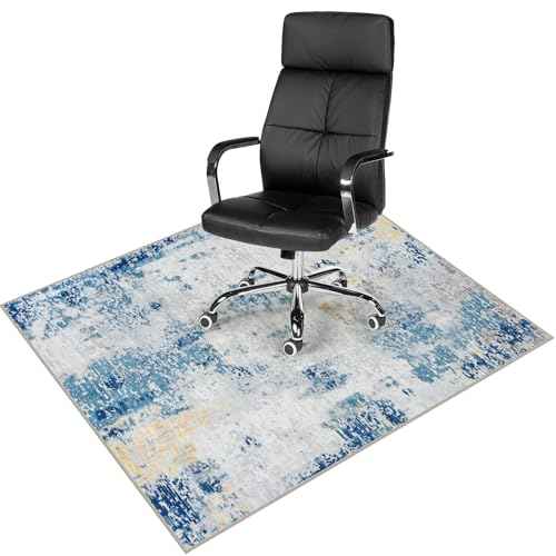 Anidaroel Office Chair Mat for Hardwood Floor & Tile, 48"x60" Abstract Desk Rug for Rolling Chair on Hardwood, Anti-Slip Office Rugs for Rolling Chairs, Low Pile Blue Under Desk Rug for Office Chair