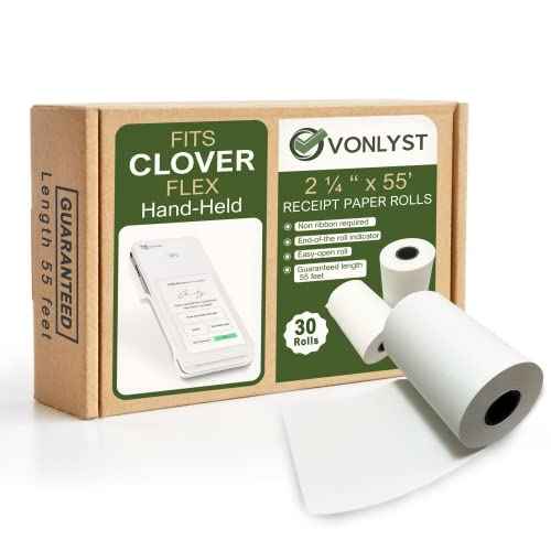 Thermal Paper Roll for Clover Flex Receipt Paper 2 1/4 x 55 (30 rolls)