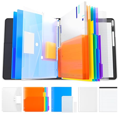 JoyCat Black 3-Ring Binder Clipboard with Storage & 5 Folders - Large