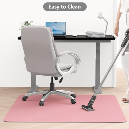 Hsurbtra Office Chair Mat for Hardwood Floor, 35" x 47" Large Anti-Slip Computer Chair Mat, Heavy Duty Wood & Tile Floor Protector, PVC Desk Rug for Office Home, Pink