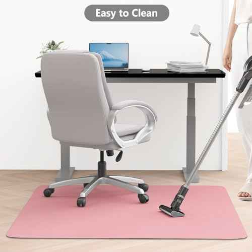 Hsurbtra Office Chair Mat for Hardwood Floor, 45" x 53" Large Anti-Slip Computer Chair Mat, Heavy Duty Wood & Tile Floor Protector, PVC Desk Rug for Office Home, Pink