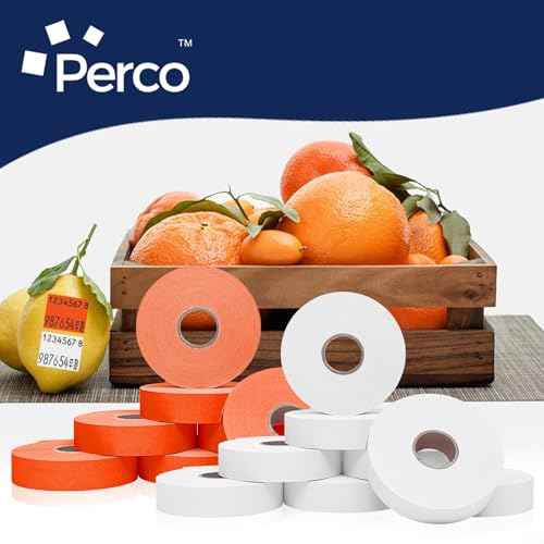 Perco White & Red Pricing Labels for Monarch 1136 28,000 Labels, 2 Sleeves, 16 Rolls Combo Pack Includes Label Scraper & Ink Rolls