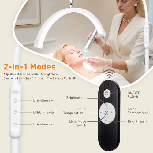HITTI Lash Light for Eyelash Tech, Flexible Gooseneck LED Half Moon Floor Lamp for Esthetician & Artists,Tattoo, Extensions, Nail, Beauty, Craft, Adjustable Height, Dimmable Brightness and Color-White