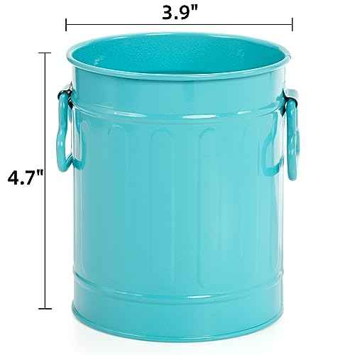 9 Pack Metal Pen Holder, Mini Pencil Bucket with Handle, Desktop Pencil Cup Makeup Brush Organizer, Desk Colorful Small Pails, Stationary Supplies Container for Office Classroom School Crafts
