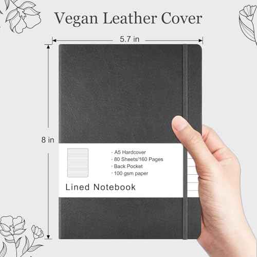 A5 10-Pack Lined Journal Notebook for Women Men, 160 Pages 100 GSM Thick Paper, 5.7 x 8 inches, Hardcover Notebook with Pen Loop£¨Dark Grey£©