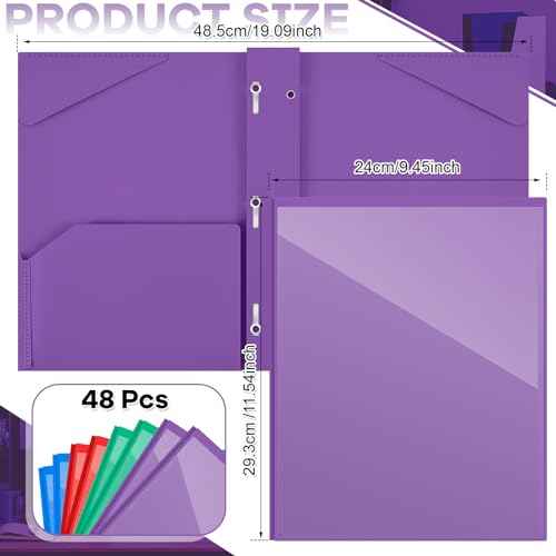 Henoyso 48 Pcs Plastic Folder with Clear Front Pocket and 3 Prongs Heavy Duty Plastic Folders with Card Slot Pocket Folders with Prongs for School Office Home(Multicolor)