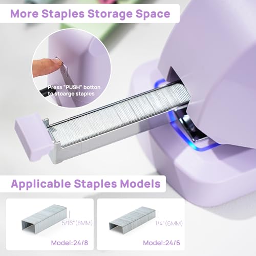 SYLCXX Electric Stapler for Desk – 45-Sheet Capacity, Purple Value Pack (Includes Staples & Remover) with AC Adapter