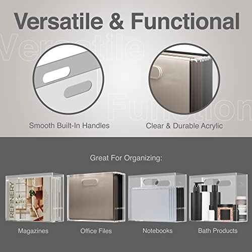 File Organizer for Desk - This Acrylic Storage Box is great for Office Organization - Its Modern Acrylic Magazine Holder makes a Great Gift for Home/Work Space