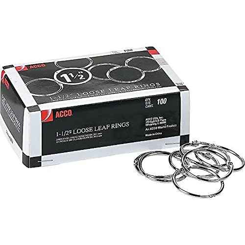 ACCO Loose Leaf Binder Rings, 1-1/2", Silver, 100 Rings/Box (72204)