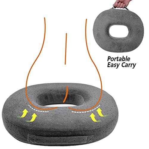 Seat Cushion Memory Foam Cushion - Donut Cushion for Relief of Haemorrhoids and Piles, Coccyx Pain, Suitable for Wheelchair, Car Seat, Office Or Outdoor (Grey)
