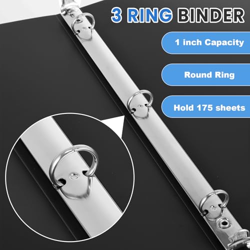 Henoyso 16 Pcs 1/2 Inch 3 Ring Binder with Clear Cover Plastic Flexible Fit Letter Size 8.5" x 11" Paper Holds 100 Sheets Versatile Binders for School Office Home, 1 Pocket (Black)