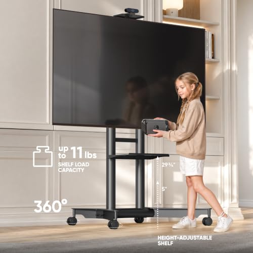 ONKRON TS1571-B Mobile TV Stand on Wheels 32-75in, 110 lbs, Black