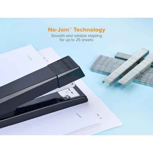 Bostitch Office Stapler, No-Jam Premium for Desktop, Includes 1,250 Staples, Full-Strip, 25 Sheet Capacity, Black