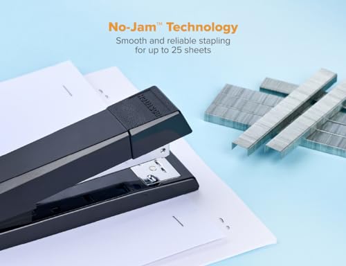 Bostitch No-Jam Premium Desktop Stapler - 1 Pack, 25 Sheet Capacity, Includes 1250 Staples, Black