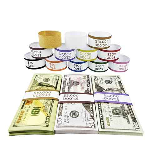 600pcs Money Bands for Cash - Self-Adhesive Money Wrappers for Bills, Currency Straps in 12 ABA Standard Colors, Ideal for Banks, Restaurants and Businesses (50 per Band)