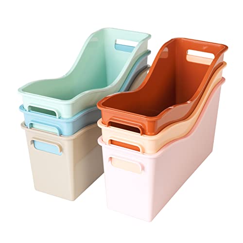 Really Good Stuff Easy Carry Storage Bins - Set of 6 Boho Colors - Durable Plastic File Folder Organizer, Magazine File Holder, Book & Binder Holder for Desk