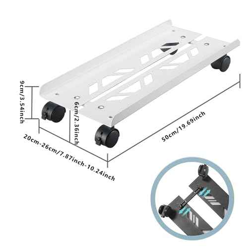 Mobile CPU Stand with Self Adhesive Cable Management Clips, Adjustable PC Tower Stand, Computer Tower Stand with 4 Caster Wheels Fits Most PC (White)