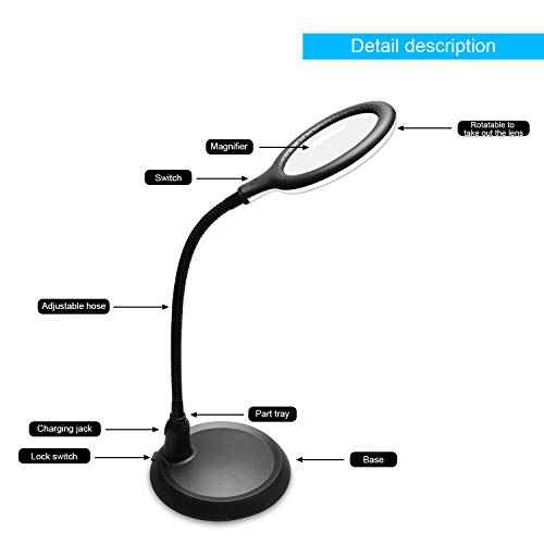 Magnifying Glass Lamp,5X Magnifier LED Light and Flexible Neck,Magnifying Lamp USB Powered,Perfect for Reading,Hobbies,Task Crafts or Workbench
