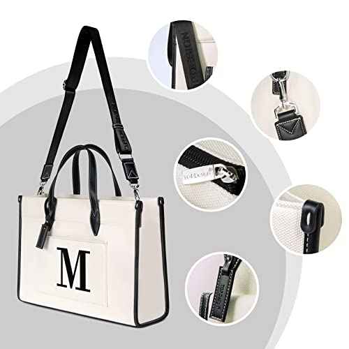 TOPDesign Initial 15.6" Laptop Tote Bag for Women, Personalized Canvas Work Purse, Business Briefcase & Office Handbag