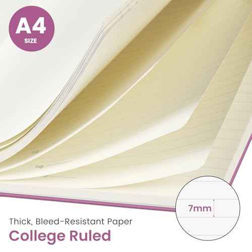 Taja Spiral Lined Notebook, 8.5"x11" Notebooks for Work, Large A4 Journal for Women & Men, College Ruled Journaling Notebook for Writing, Plastic Cover Spiral Journal, Purple