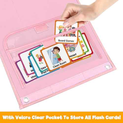 Godery Large Visual Schedule for Kids Chore Reward Chart,Bedtime Routine Chart for Toddlers,Double Side Schedule Board with 109 Cards for Home School Planner,Autism Learning Materials (Pink)