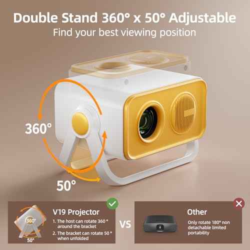 BKZ 2025 upgraded 360¡ÆAdjustable Dual Stand AI Auto Keystone Electric focus Mini Portable Projector with Bluetooth 5.4, 1080P support Outdoor and movie Projector compatible with HDMI/USB/Phone/PC