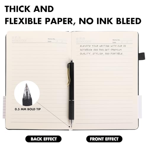 Aodaer 12 Set Lined Notebook Journals with Pens A5 Notebooks 100 GSM College Ruled Hardcover Notebook PU Leather Notepad with Pen Holder for Office School, 5.7 x 8.3 Inches, Black