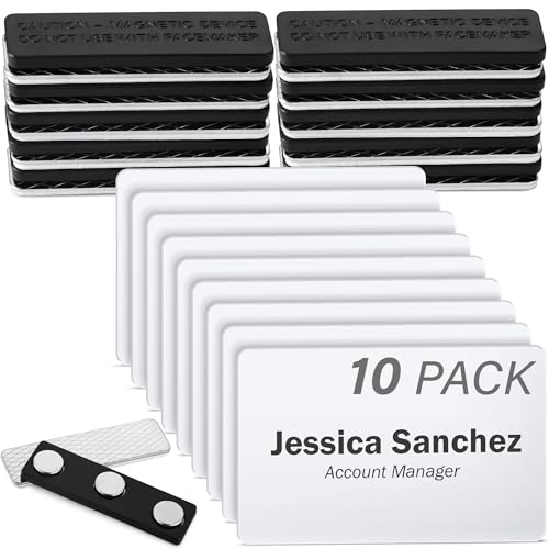 3x2" Blank Magnetic Name Tags, ID Badges with Magnet Back, 10 Pack, White