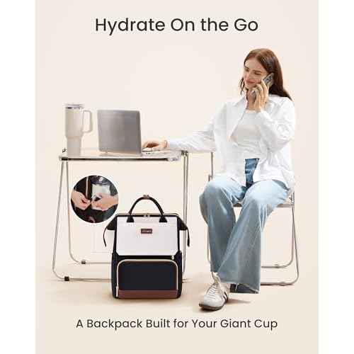 LOVEVOOK Laptop Backpack for Women with Giant Tumbler Holder Pocket, 15.6 inch Travel Work Backpack Purse for Nurse Teacher, Waterproof School Bag College Bookbag Cute Casual Daypack for Girls