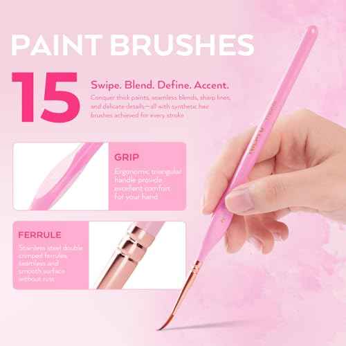 Nicpro 15PCS Micro Fine Detail Paint Brush Set, Aesthetic Pastel Small Miniature Fine Tip Detail Brushes Kit for Acrylic Oil Watercolor, Craft, Models, Miniatures, Rock Painting, Paint by Numbers