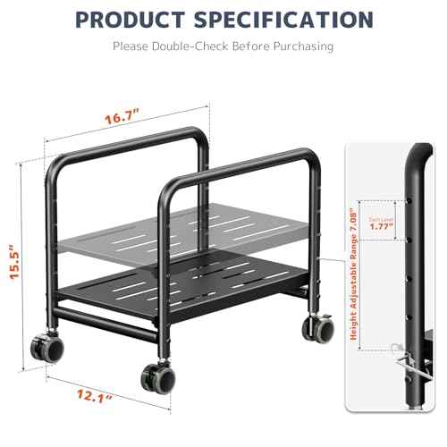 PUTORSEN Computer Tower Stand Under Desk - Height Adjustable PC Stand for Most Mid-Tower, Rolling CPU Holder with 360¡Æ Locking Wheels, Max Load 66 lbs, Black