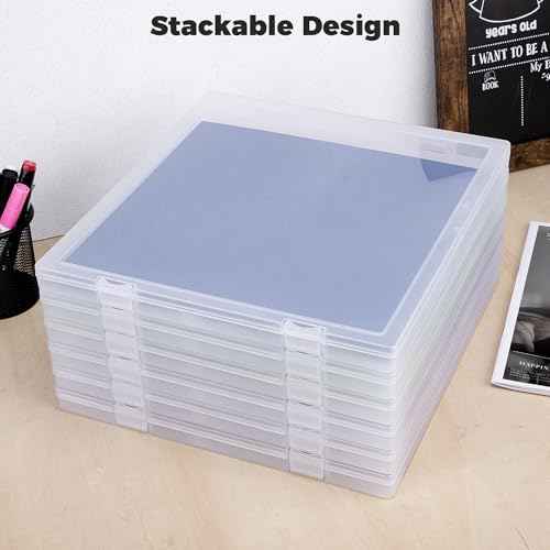 Scrapbook Paper Storage, 6 Pack Stackable Plastic File Storage Box Set, 12"x12"x1.1" Craft Organizer Storage, U-Shaped Locking Mechanism, Ideal for Office, Home, and School Document Organizer