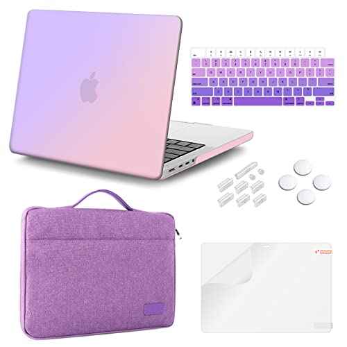 iCasso for MacBook Pro 14 inch Case 2024 2023 2021 Release M4 A3112 A3401 A3185 M3 A2918 A2992 M2 A2779 A2442 M1 Pro/Max, Bundle 5 in 1, Hard Shell Case, Sleeve Bag for Mac Pro 14, Gradient Purple