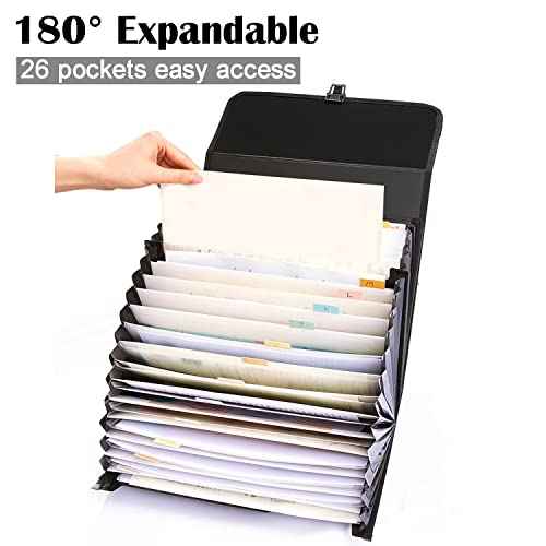 2 Pack 25 Pockets Letter Size/A4 Accordion File Organizer with Handle, TRANBO Expanding File Folder, Expandable Document Paper Organizer for Travel School Office